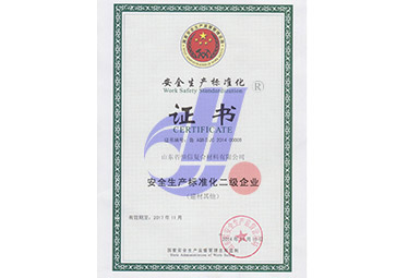 2014年荣获山东省安全生产监督管理局''安全生产标准化证书''